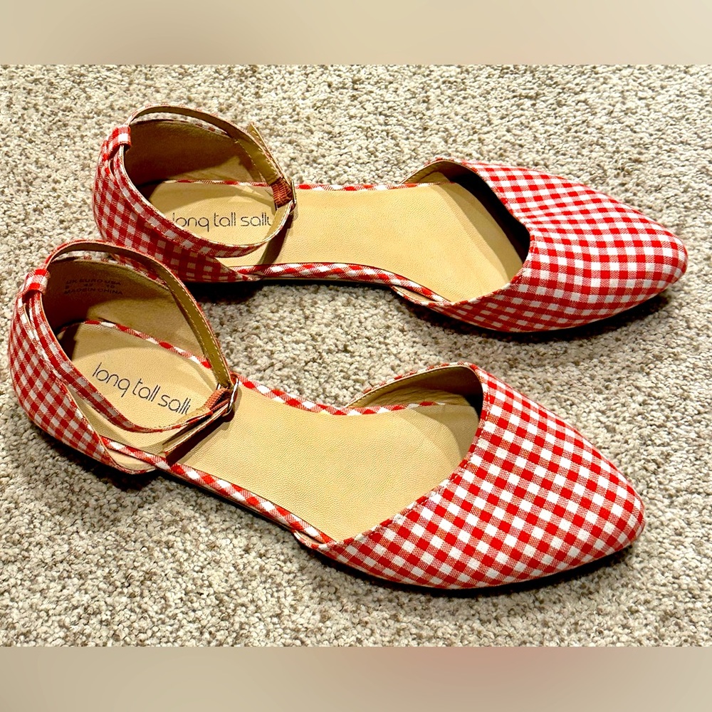Long Tall Sally Red/White Gingham Flats with ankle strap